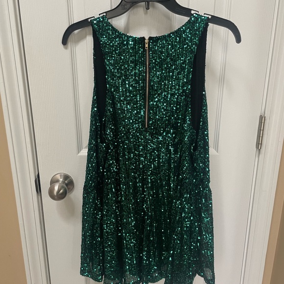 POL Blouse Womens Large Green Sparkle Sleeveless Baby Doll Sequin Shirt - Picture 9 of 11